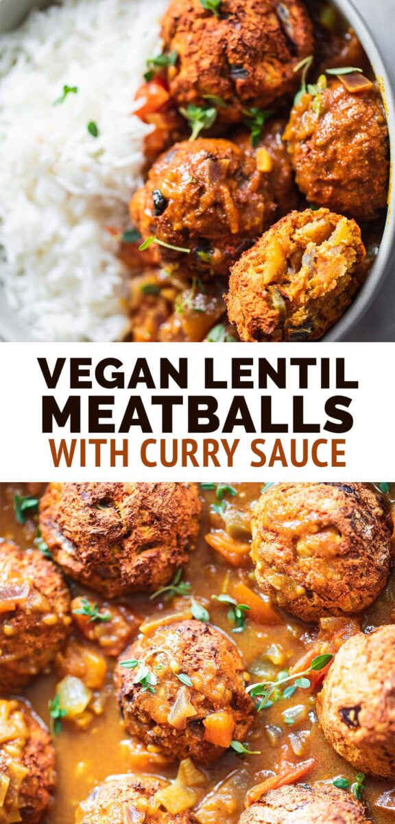 Vegan lentil meatballs with curry sauce