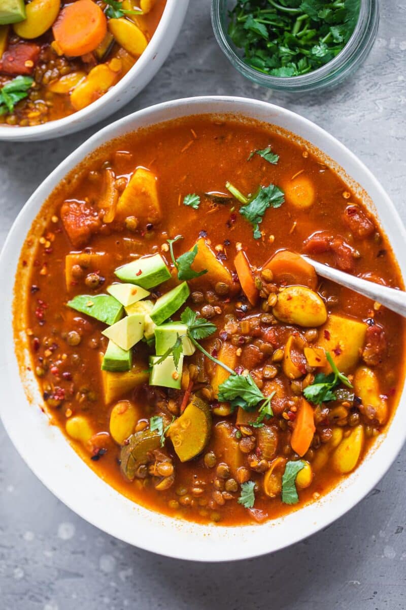Vegan lentil soup with butter beans