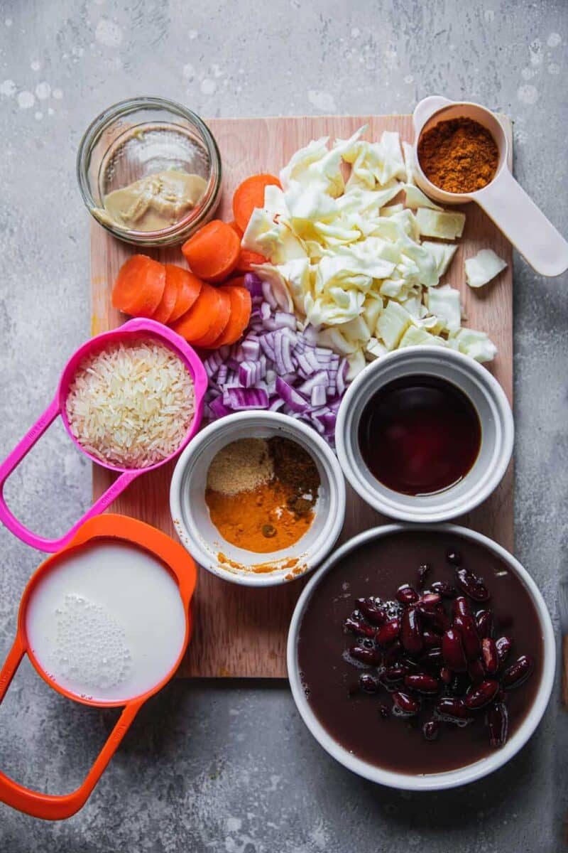 Ingredients for vegan red beans and rice