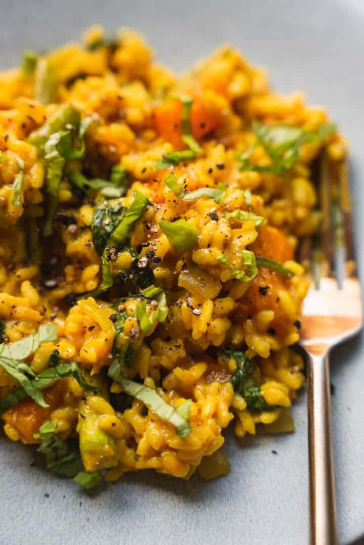 Vegan risotto with butternut squash
