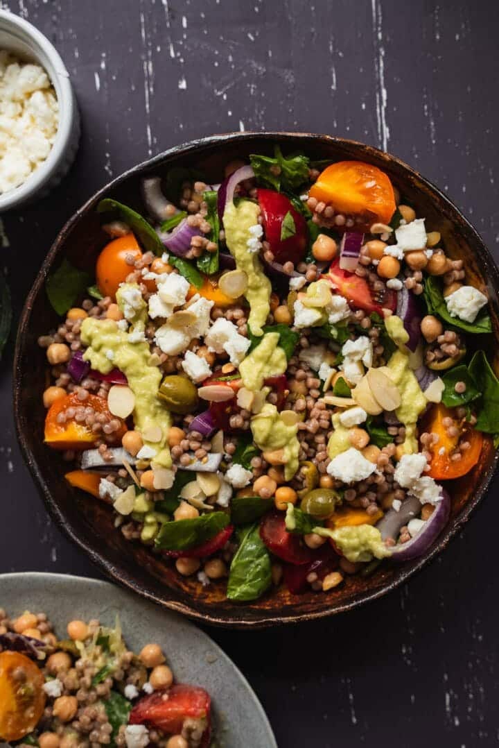 Vegan salad with avocado sauce