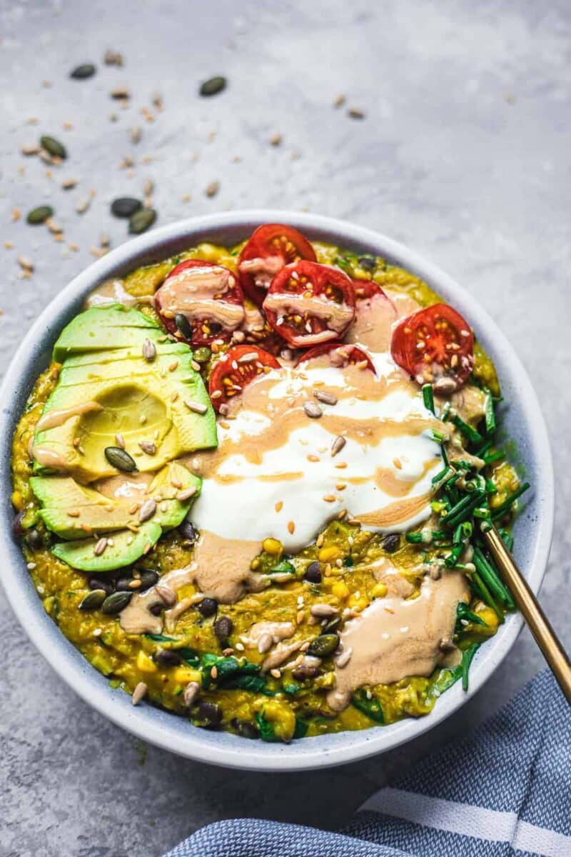 Vegan turmeric oats with black beans and zucchini