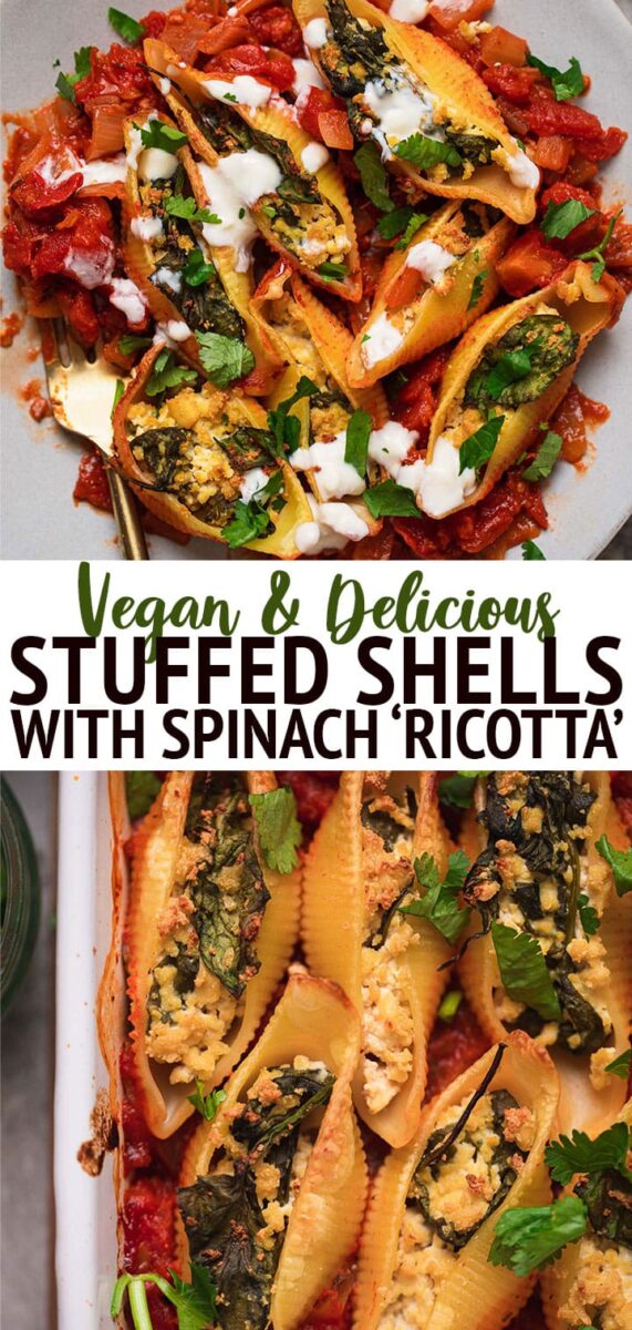 Vegan stuffed shells with spinach ricotta