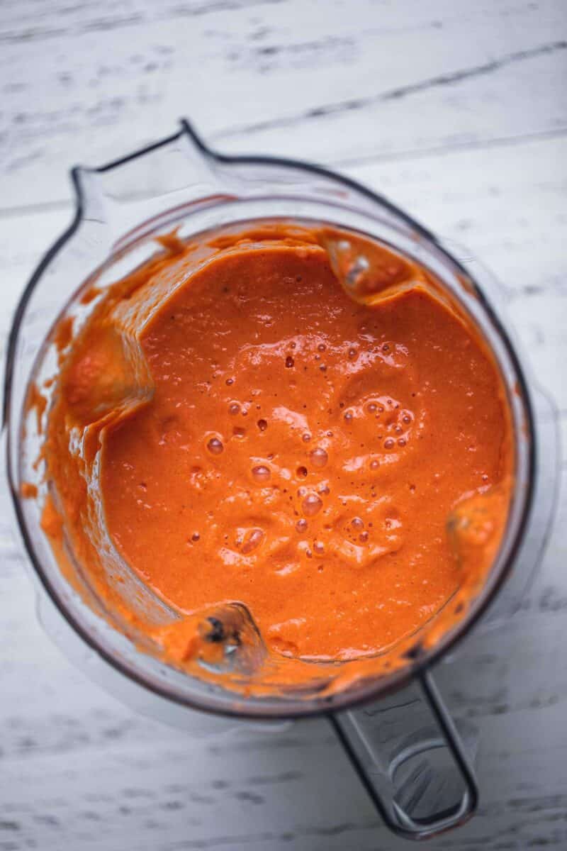 Vegan tomato bisque in a blender