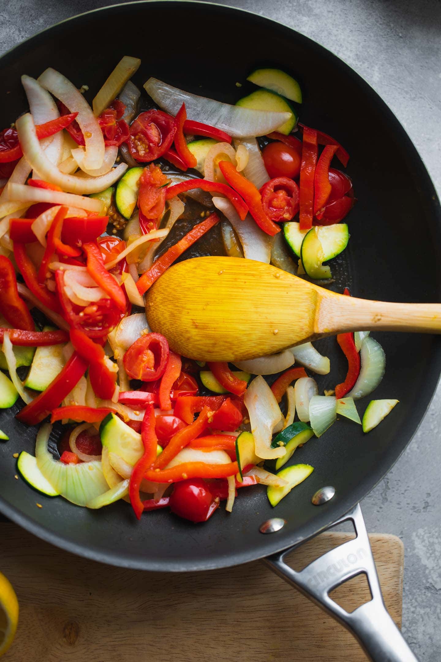 Vegetables in a large pan