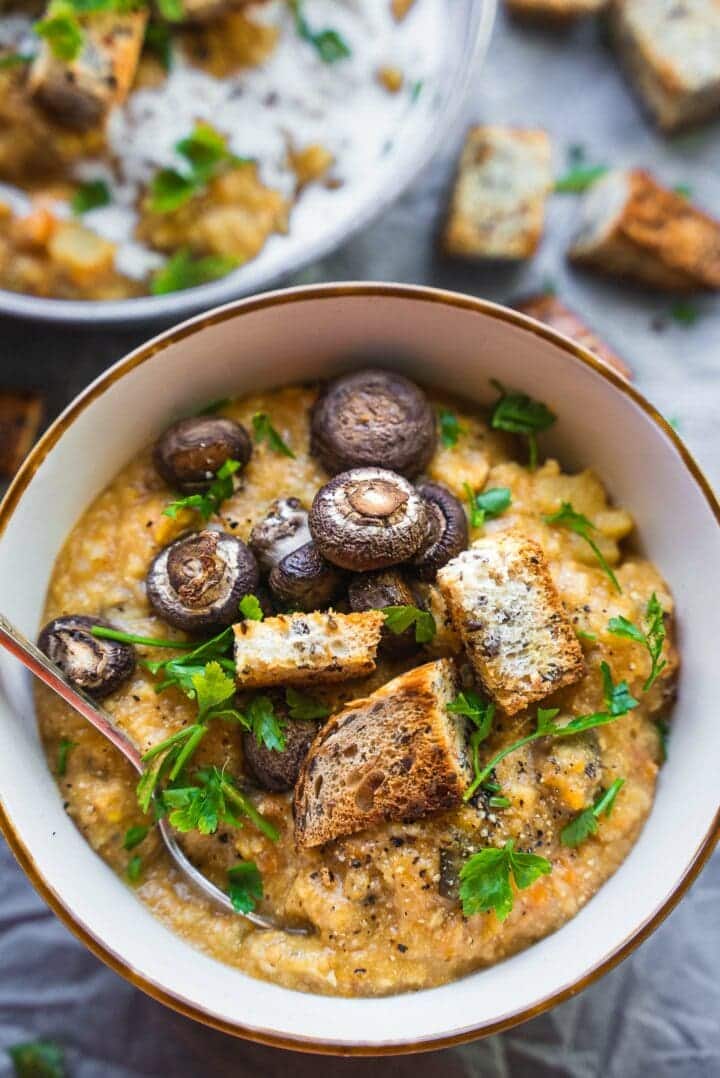 Vegetarian soup with mushrooms and potatoes