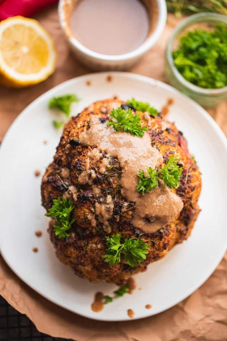 Whole Roasted Cauliflower With Tahini Sauce - Oh My Veggies