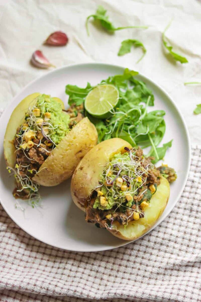 Simple vegan lunch jacket potatoes with one-pot lentils 