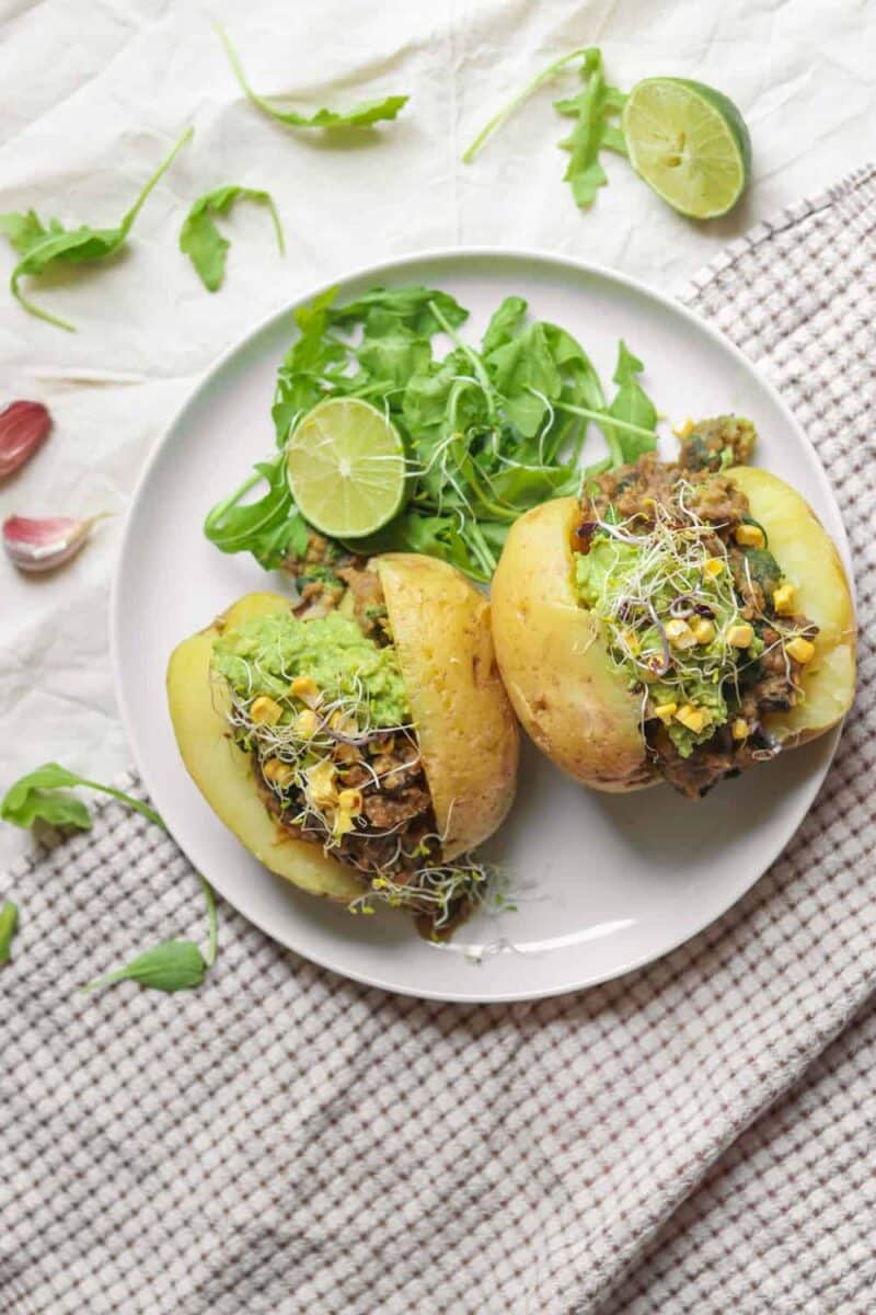 Easy jacket potatoes with a high protein lentil filling that are great for lunchboxes
