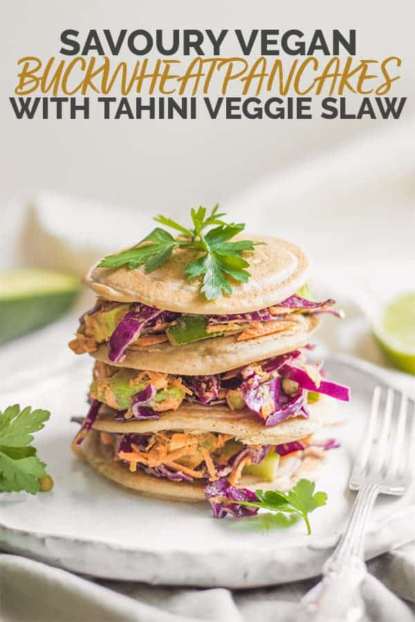 savoury vegan buckwheat pancakes with tahini veggie slaw Pinterest