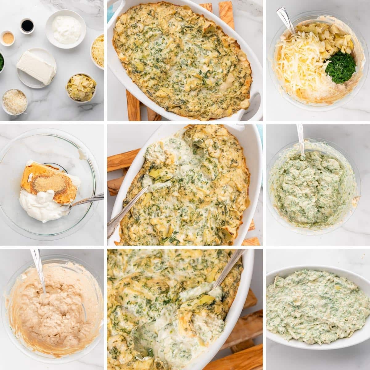 how to make baked spinach artichoke dip without mayo collage
