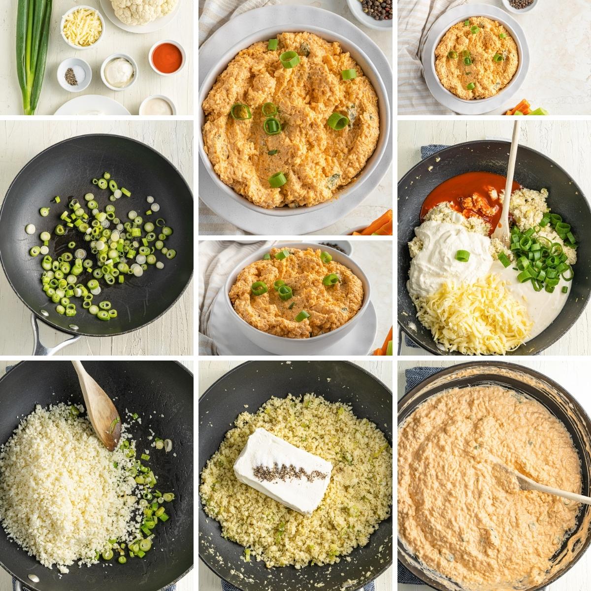 how to make buffalo cauliflower dip collage