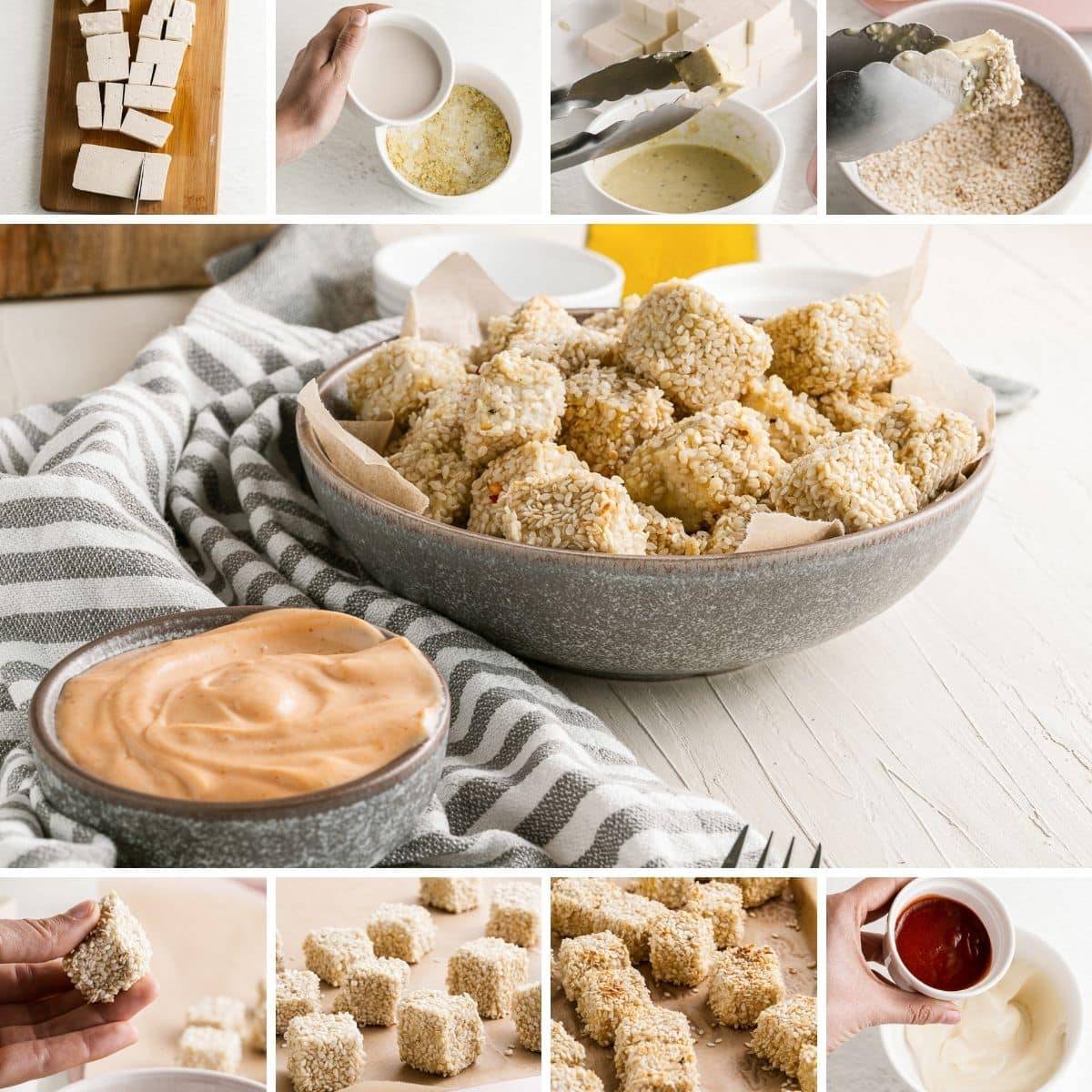 how to make crispy sesame tofu collage