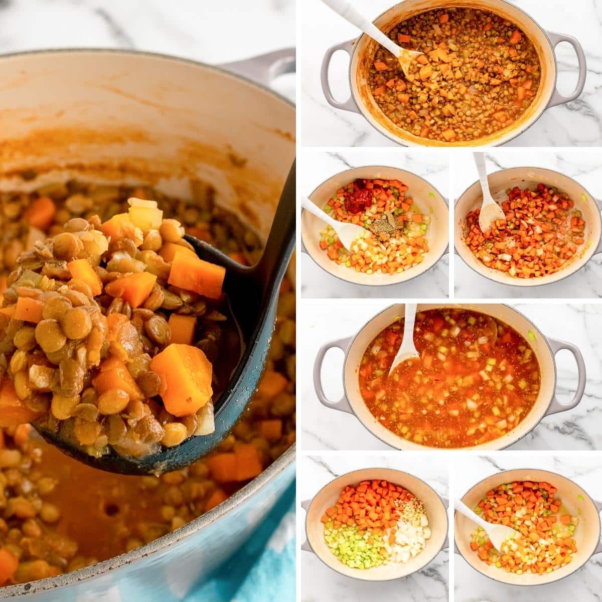 how to make greek lentil soup collage