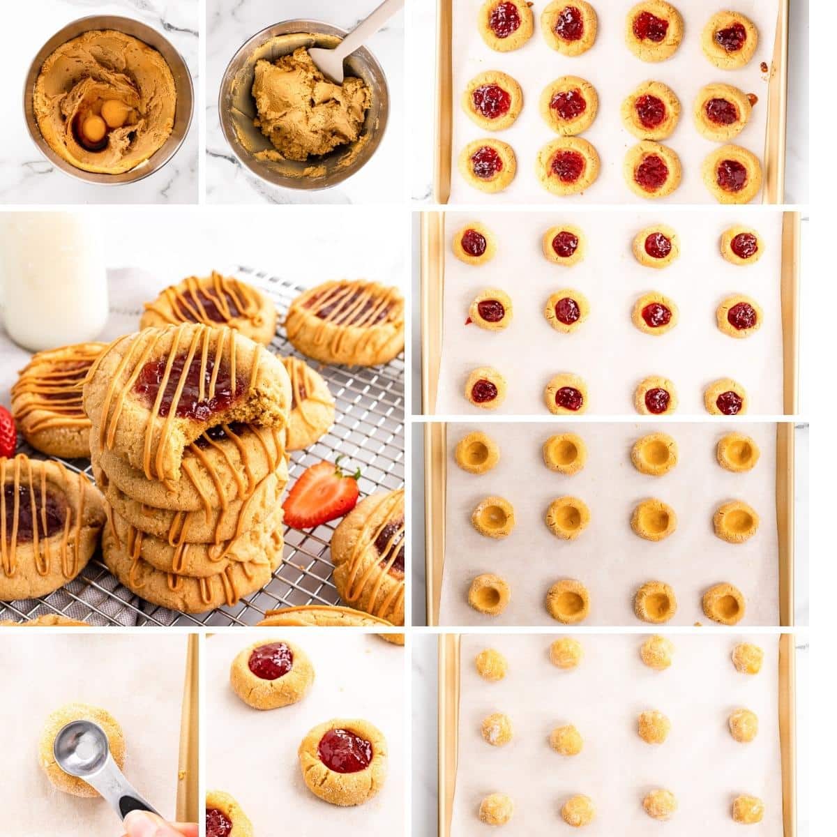 how to make peanut butter and jelly cookies collage