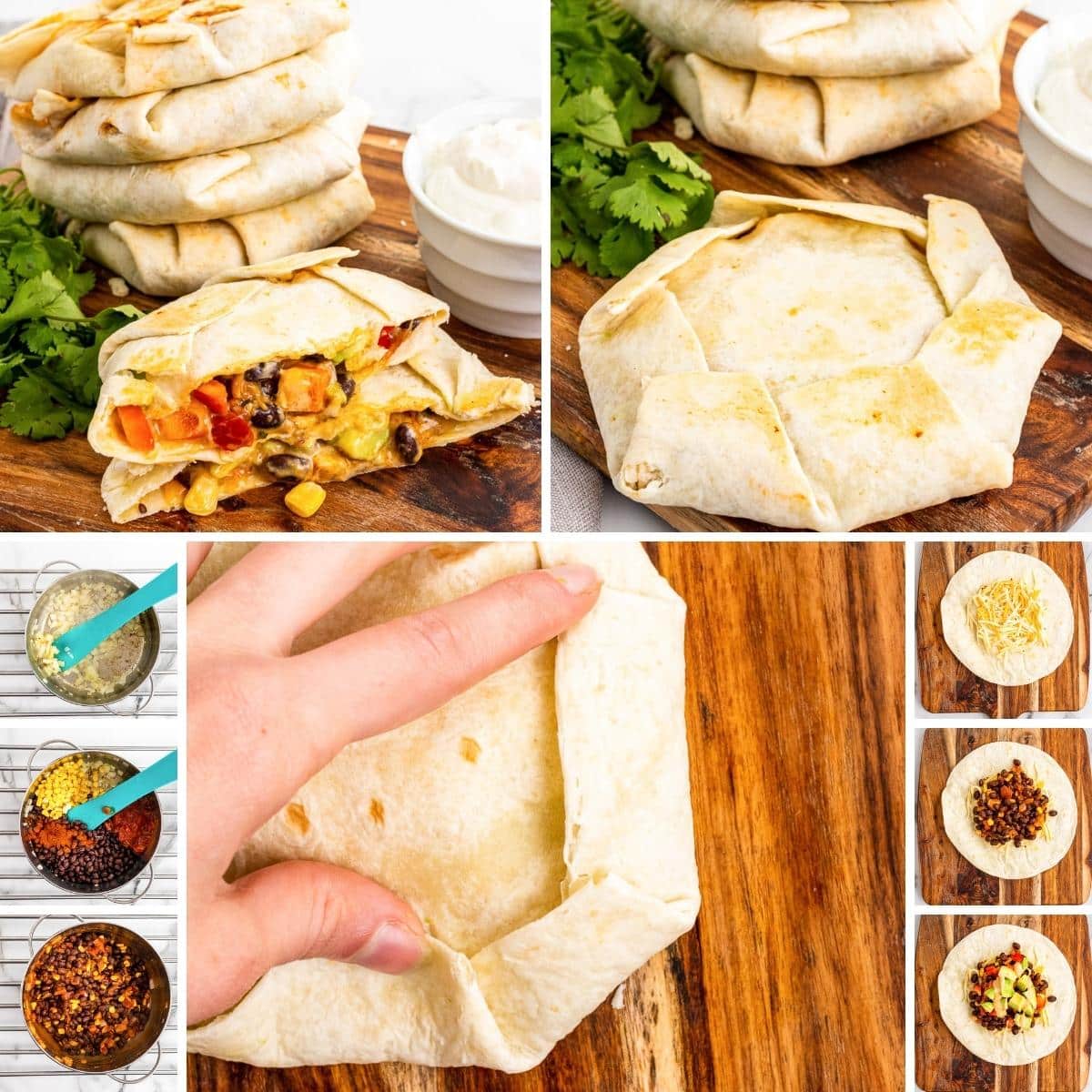 how to make vegetarian black bean crunch wrap supreme collage