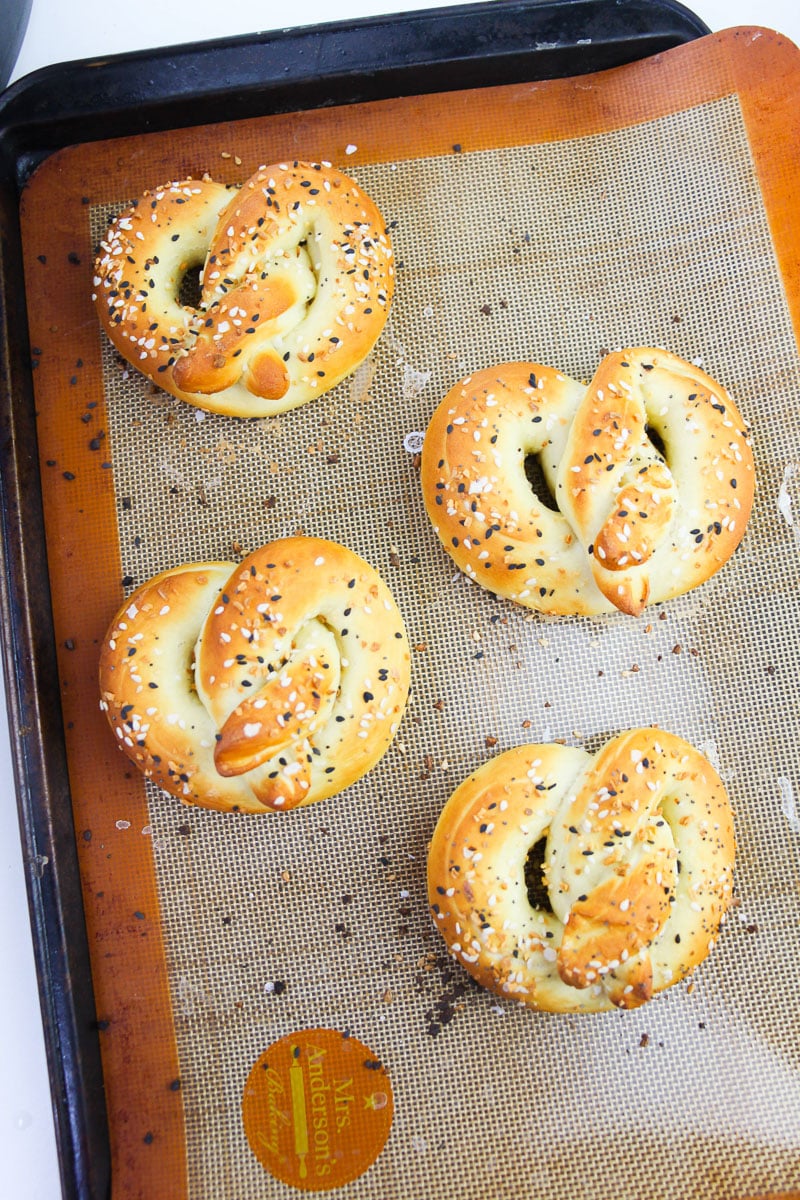 homemade soft pretzels on baking sheet