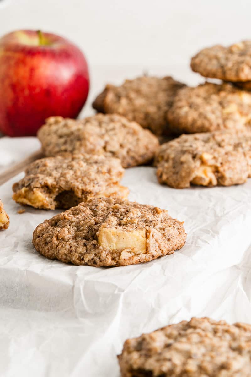 vegan apple oatmeal cookies on wax paper