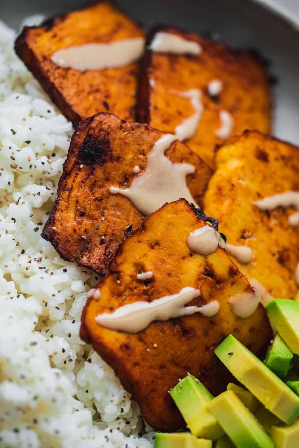 marinated, barbecue flavored tofu
