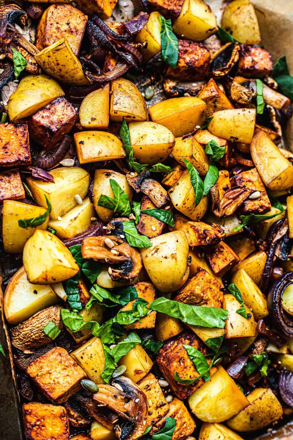 roasted sheet pan tofu and potatoes