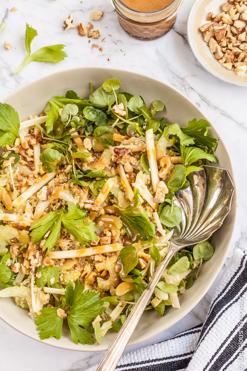 Apple Walnut Salad Recipe - This vegeterian and gluten free Apple Walnut Salad is a great sweet-salty and crunchy salad. Makes a wonderful side dish or a delicious healthy light lunch