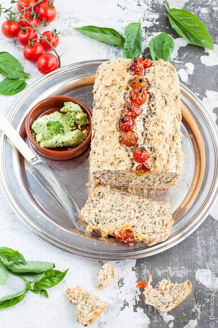 Super easy beer bread with basil and tomato