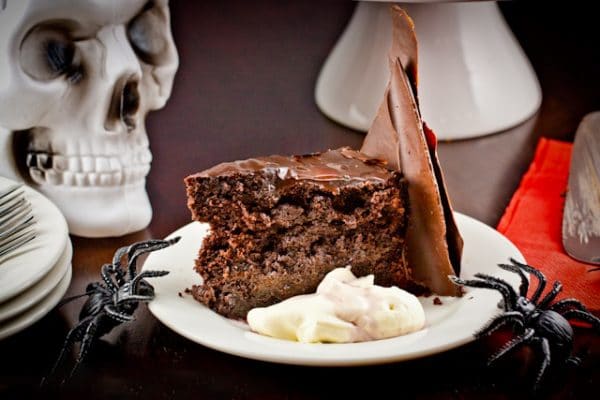 black forest cake on a white plate