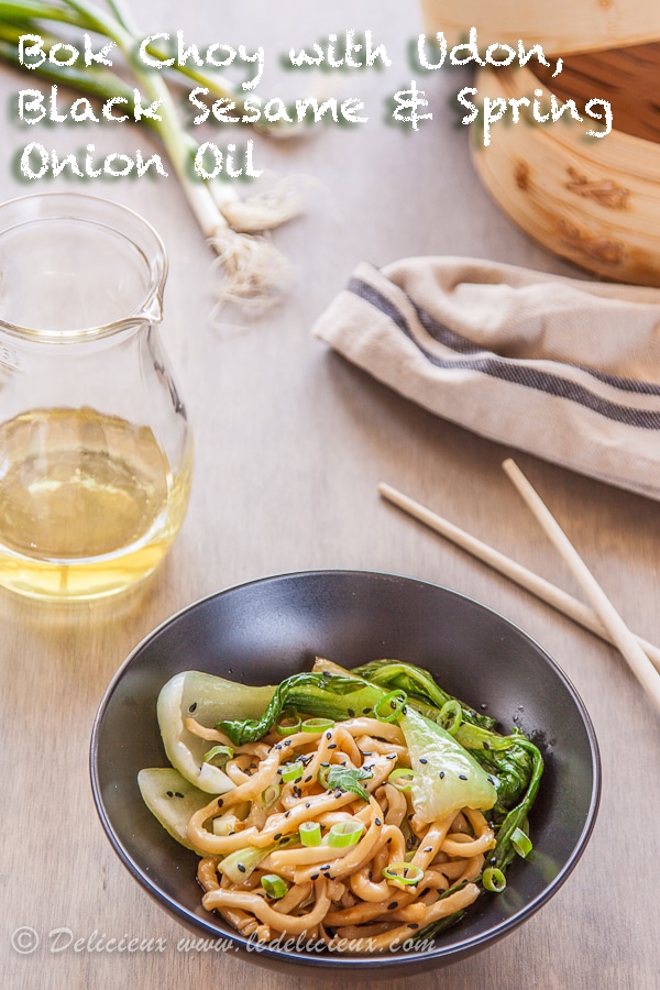 Bok Choy with Noodles Black Seasame and Spring Onion Oil