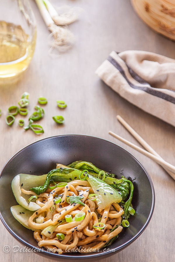 Bok Choy with Noodles Black Seasame and Spring Onion Oil