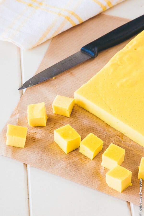 Looking for a soy free tofu? This Burmese Chickpea Tofu (also called shan tofu) is an easy homemade tofu recipe and is a delicious source of protein. | Click for the recipe DeliciousEveryday.com