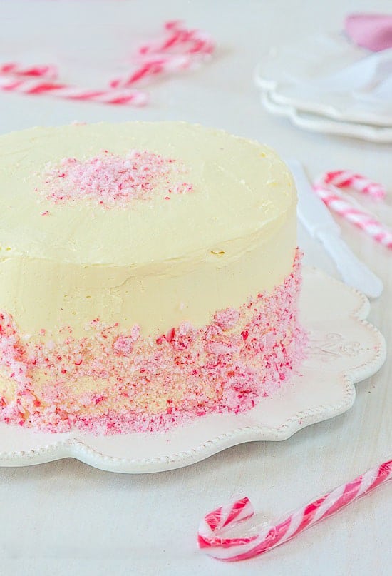 candy cane cake being served at christmas