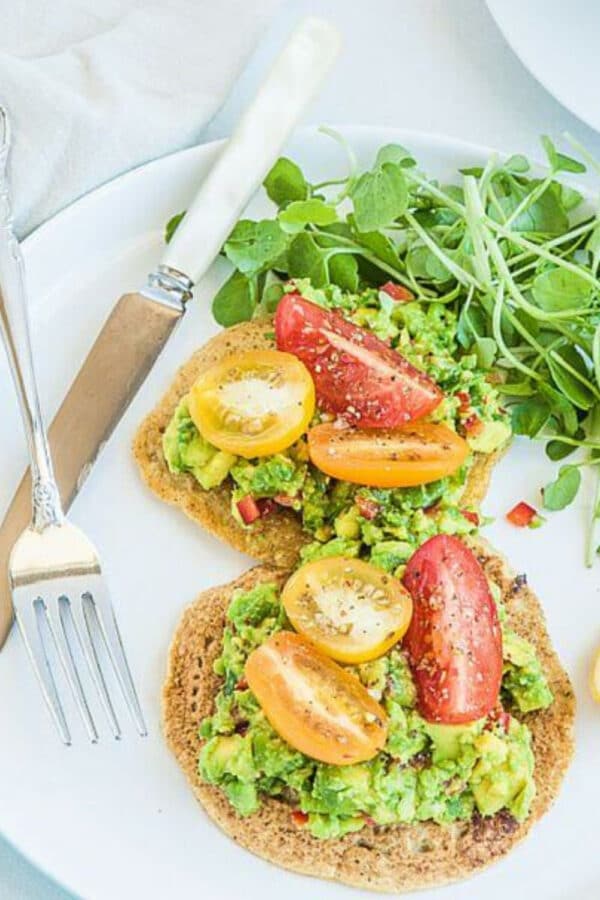 Chickpea Pancakes with Avocado, Tomato and Watercress