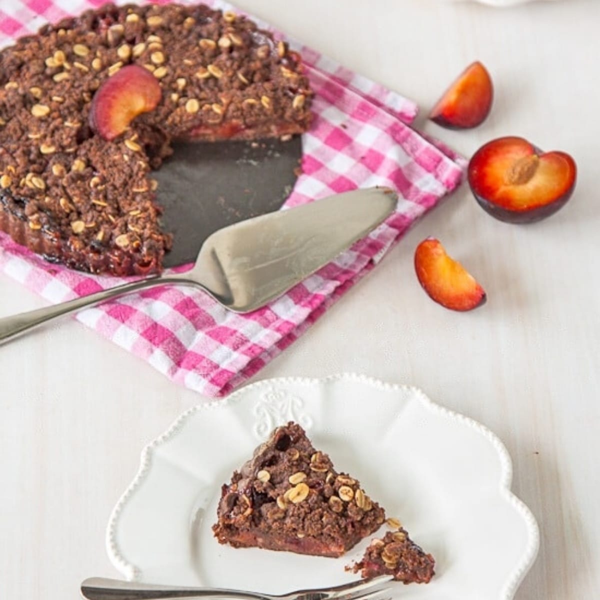 Chocolate Plum Crumble Tart - Oh My Veggies