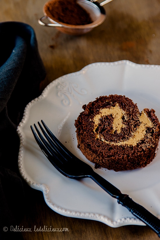 Chocolate Roulade (swiss roll) with Burnt Sugar Buttercream filling | via deliciouseveryday.com