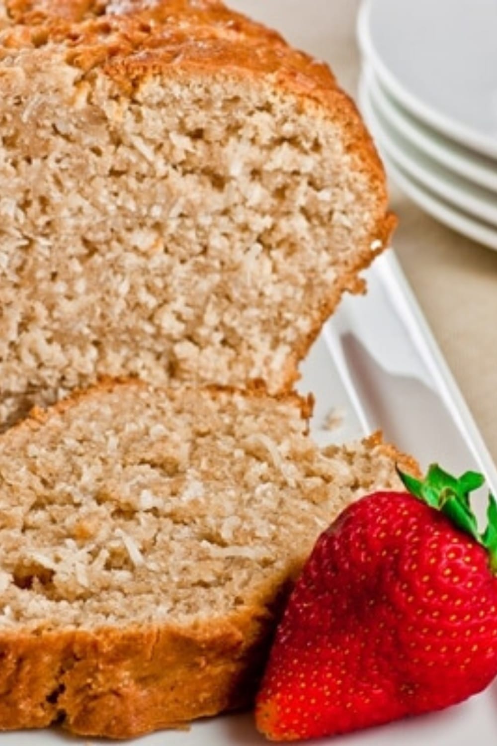 close up of Coconut Bread with strawberries