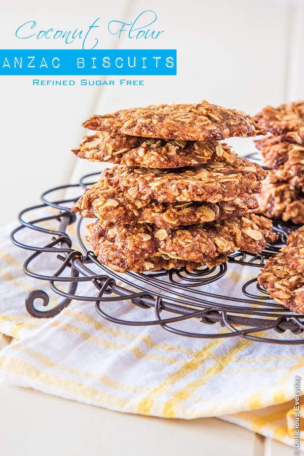 Coconut Flour Anzac biscuits recipe - refined sugar and dairy free #vegan | DeliciousEveryday.com
