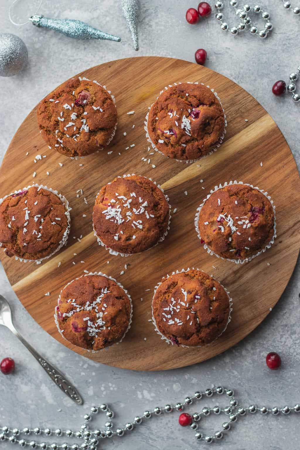 cranberry orange muffins on a serving platter