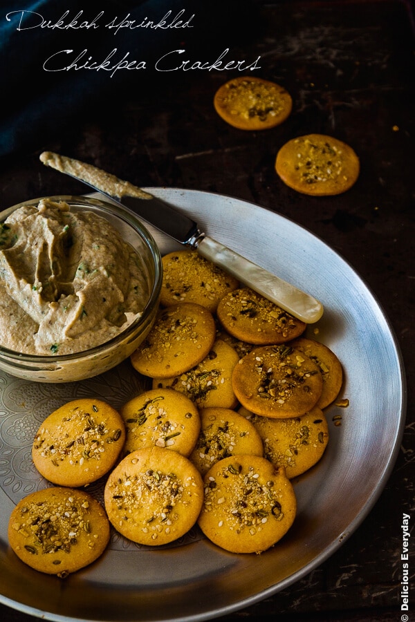 Dukkah sprinkled Chickpea Crackers recipe {vegan and gluten free}| DeliciousEveryday.com