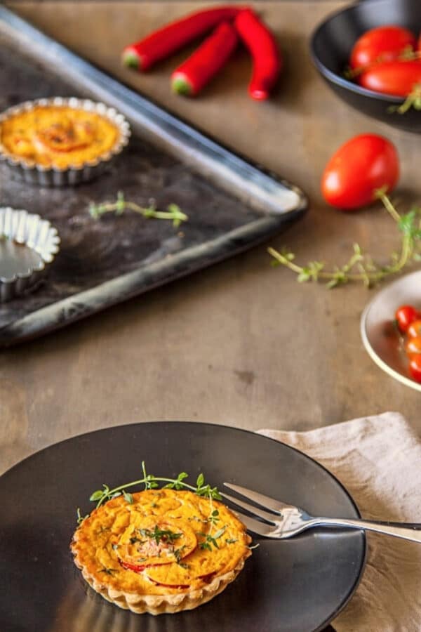 Harissa, Feta and Tomato Tartlets