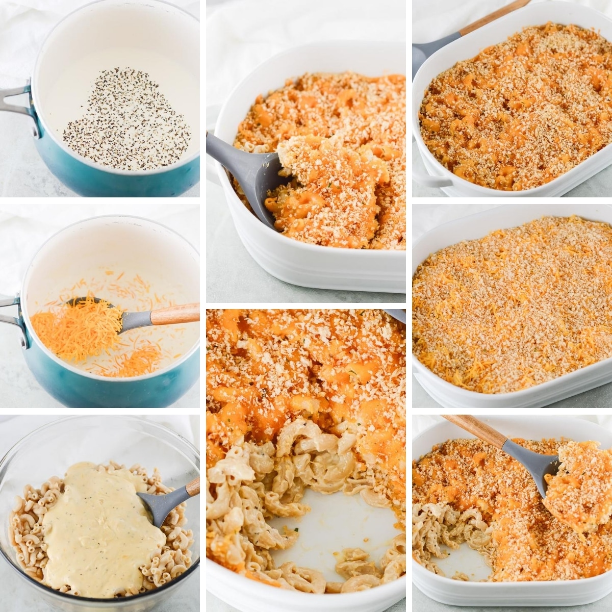 baked vegan mac and cheese collage
