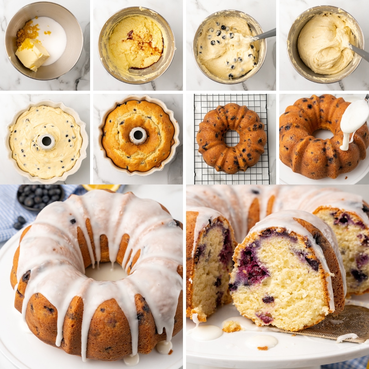 lemon blueberry bundt cake being prepared