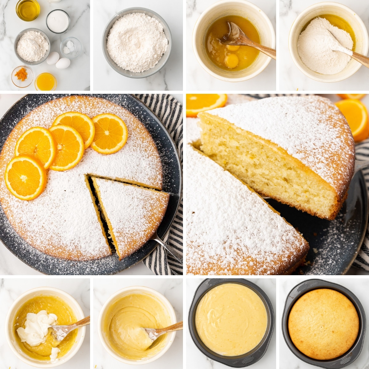 orange olive oil cake being prepared