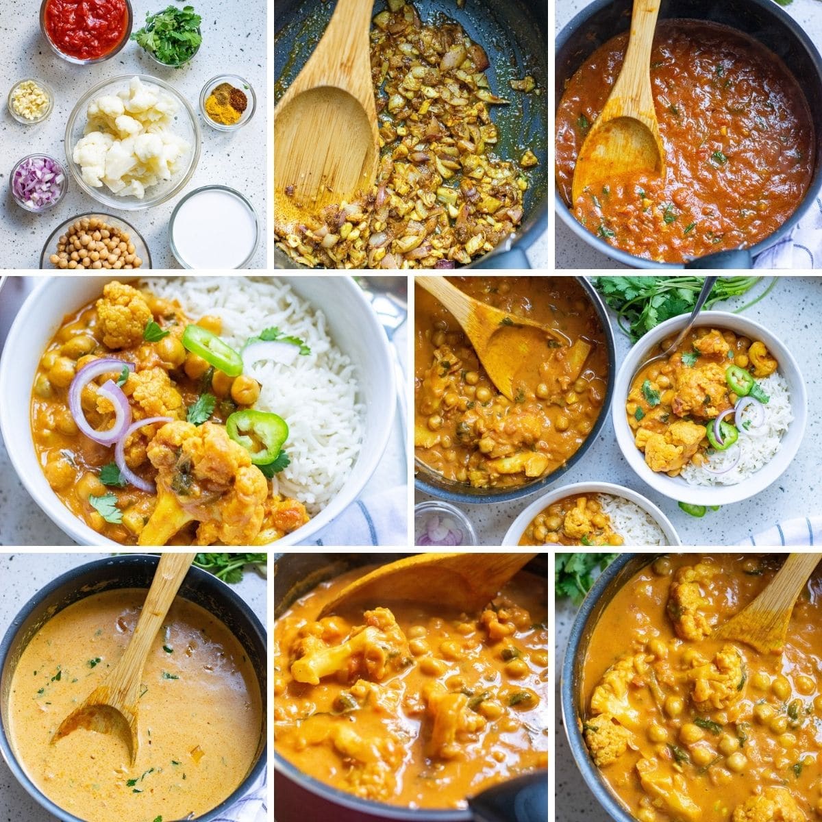 how to make vegan chickpea curry collage