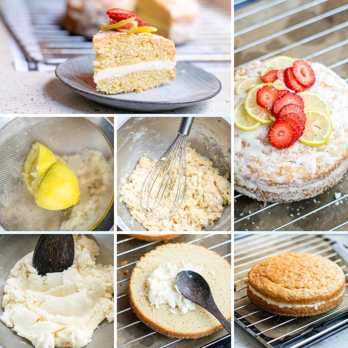 collage of images showing how to make a vegan lemon cake