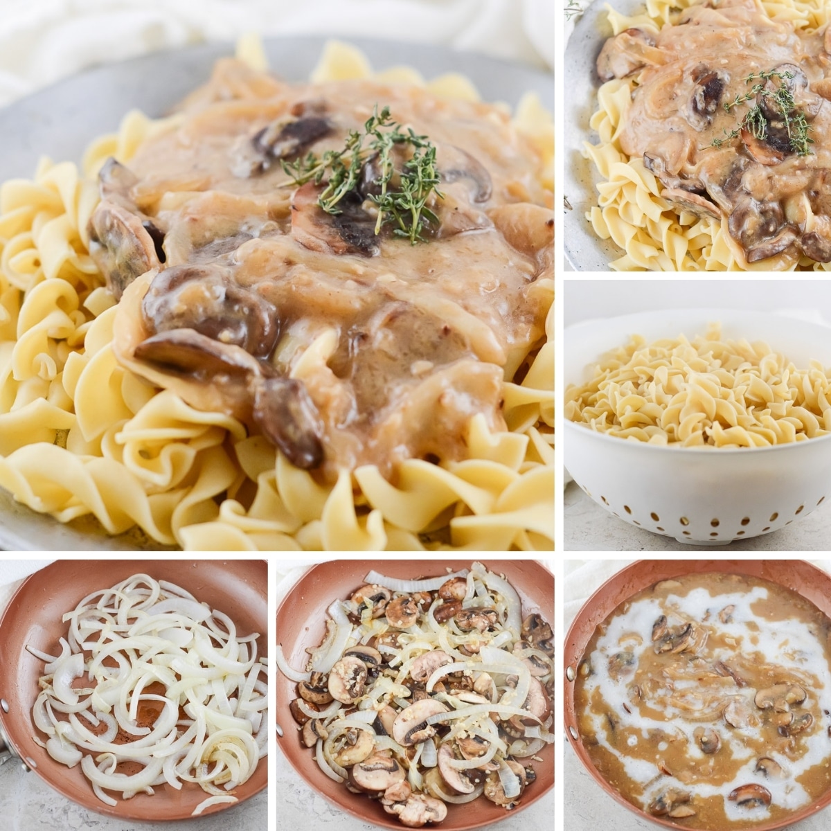 vegan mushroom stroganoff collage