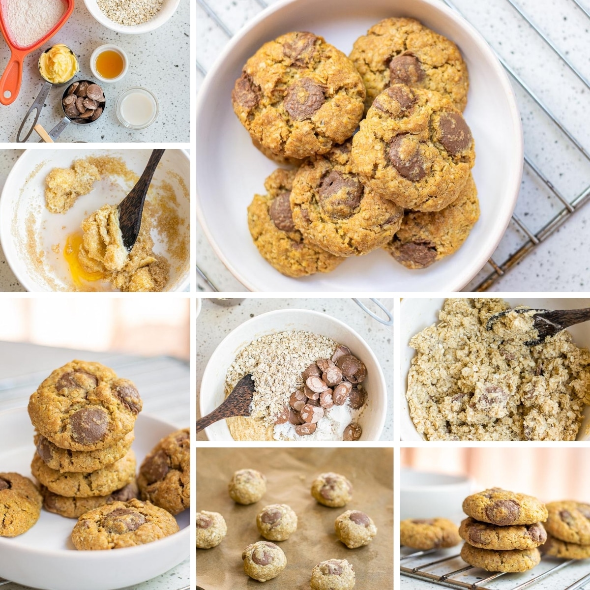 vegan oatmeal chocolate chip cookies collage