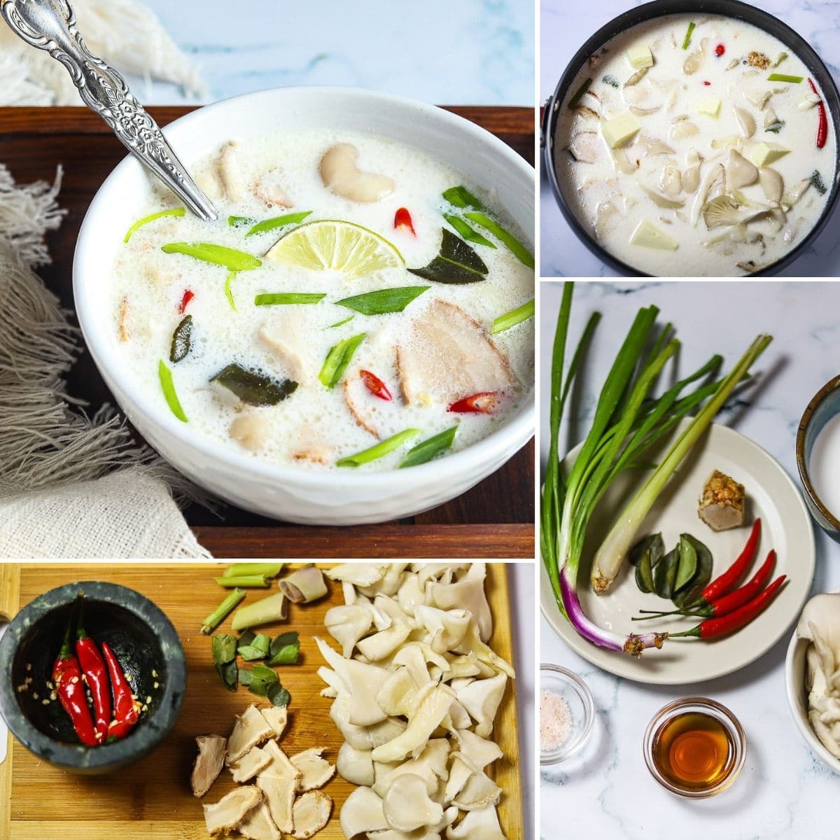 how to make vegan Thai coconut soup collage