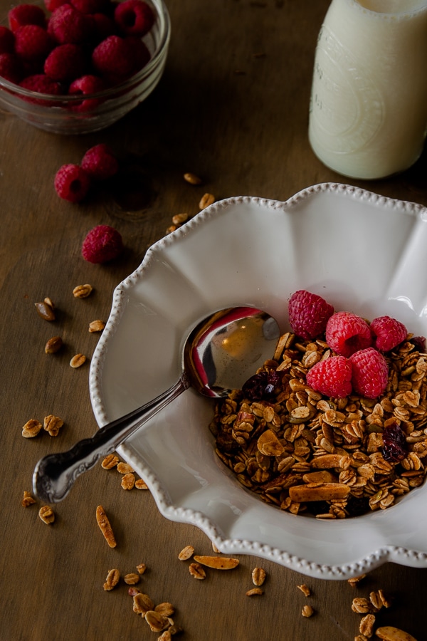 Packed with oats, nuts, seeds and the fragrant sweetness of maple syrup, this Maple Cinnamon Granola is a healthy and a wonderful way to start the day. 