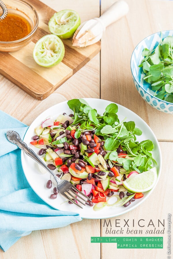 Mexican Black Bean Salad Recipe with Cumin Lime and Smoked Paprika Dressing | DeliciousEveryday.com
