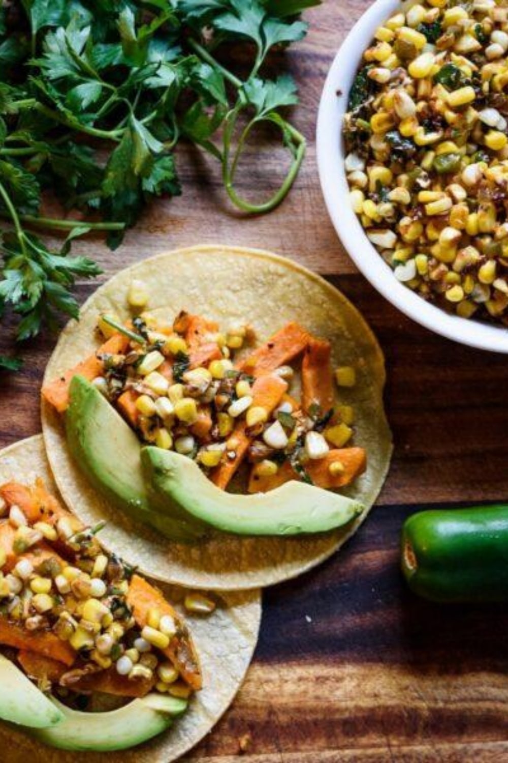 Mexican Street Corn and Roasted Sweet Potato Tacos